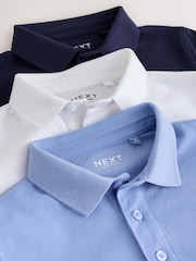 Blue/ Navy/ White Stag Long Sleeve Polo Shirts 3 Pack (3-16yrs) - Image 6 of 7