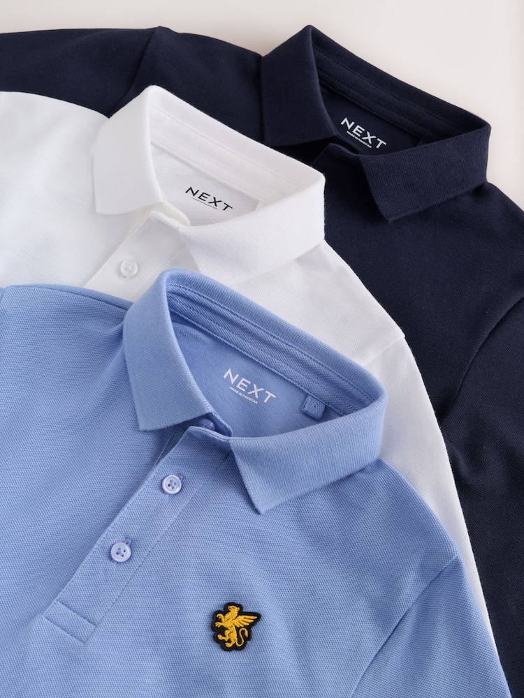 Blue/Navy/ White Griffin - Uzunqol Polo Köynəklər 3 Paket (3-16il) - 7şəkildən 7 şəkil