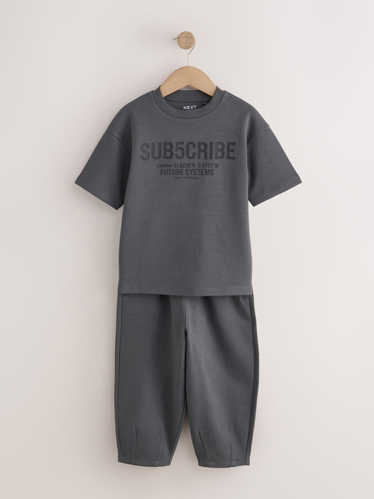 Charcoal Grey Relaxed Fit Heavyweight T-Shirt and Joggers Set (3-16yrs) - Image 1 of 5 Charcoal Grey Relaxed Fit Heavyweight T-Shirt and Joggers Set (3-16yrs) - Image 1 of 5