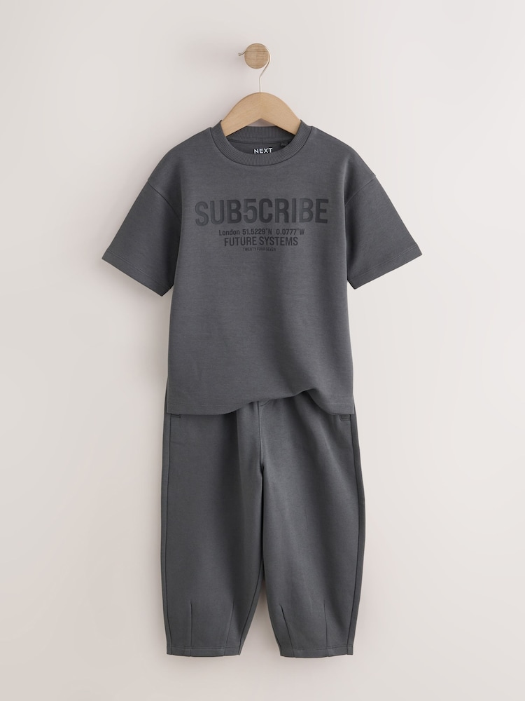 Charcoal Grey Relaxed Fit Heavyweight T-Shirt and Joggers Set (3-16yrs) - Image 2 of 5 Charcoal Grey Relaxed Fit Heavyweight T-Shirt and Joggers Set (3-16yrs) - Image 2 of 5