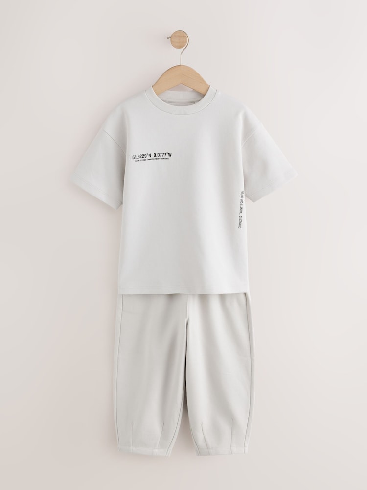 Light Grey Relaxed Fit Heavyweight T-Shirt and Joggers Set (3-16yrs) - Image 1 of 6 Light Grey Relaxed Fit Heavyweight T-Shirt and Joggers Set (3-16yrs) - Image 1 of 6