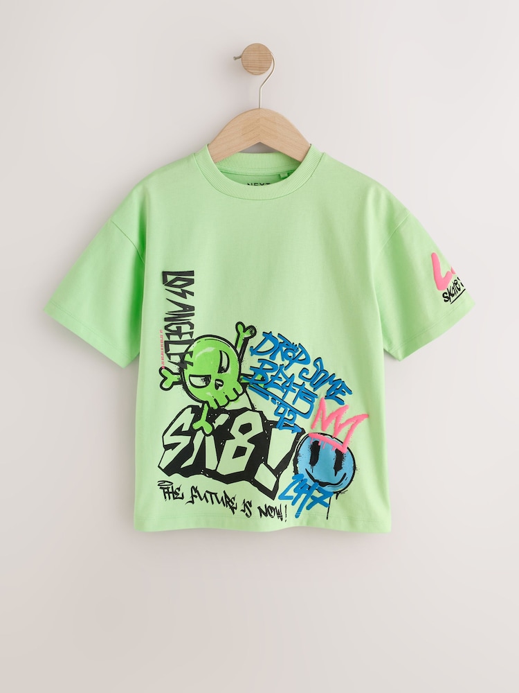 Lime Green Graffiti Short Sleeve Graphic T-Shirt (3-16yrs) - Image 1 of 4