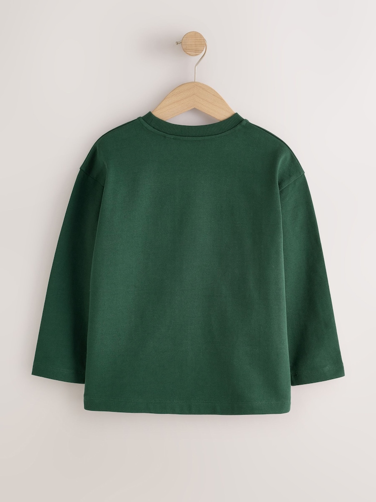 Green Long Sleeve Heavyweight Varsity T-Shirt (3-16yrs) - Image 2 of 4 Green Long Sleeve Heavyweight Varsity T-Shirt (3-16yrs) - Image 2 of 4