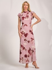 Rosa - Jolie Moi Alto Neck Ruffle Sleeve Chiffon Maxi Dress - Imagen 1 de 6