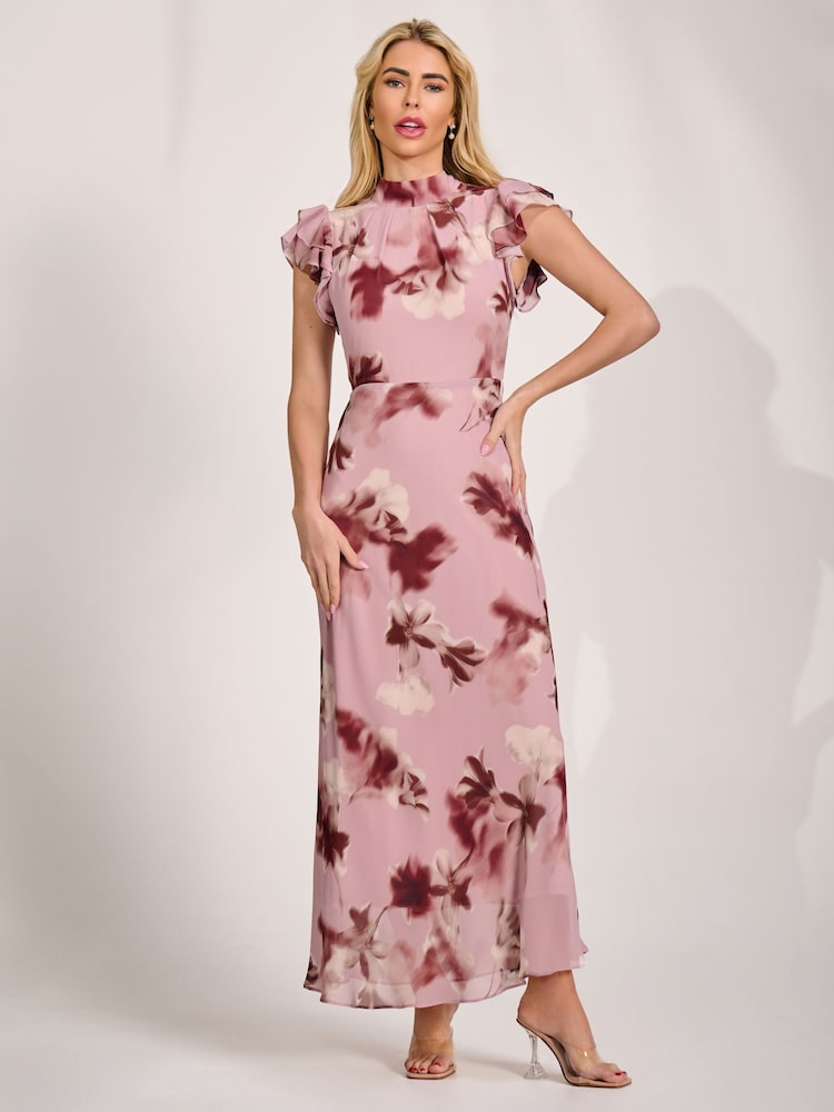 Rosa - Jolie Moi Alto Neck Ruffle Sleeve Chiffon Maxi Dress - Imagen 1 de 6