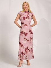 Rosa - Jolie Moi Alto Neck Ruffle Sleeve Chiffon Maxi Dress - Imagen 5 de 6