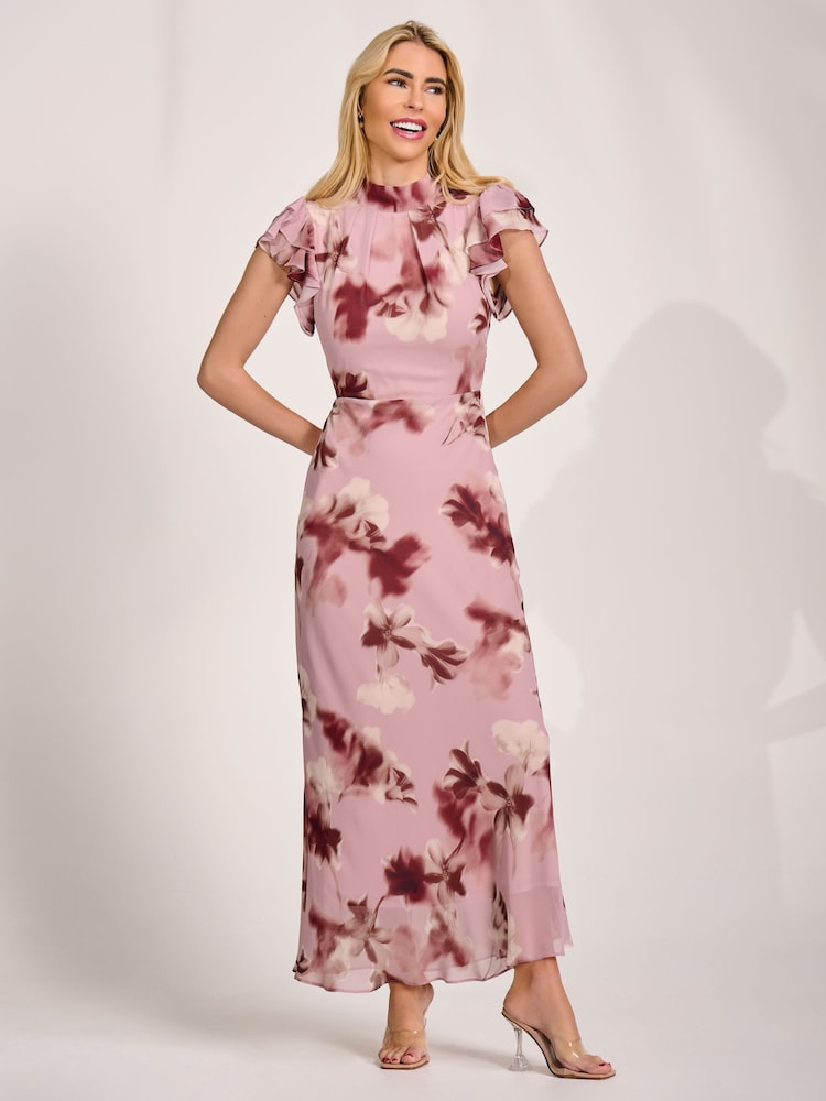 Rosa - Jolie Moi Alto Neck Ruffle Sleeve Chiffon Maxi Dress - Imagen 6 de 6