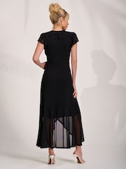 黑色 - Jolie Moi Ruffled Mesh Maxi Dress - 圖片 2/6