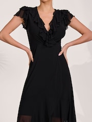 黑色 - Jolie Moi Ruffled Mesh Maxi Dress - 圖片 3/6