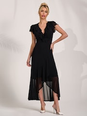 黑色 - Jolie Moi Ruffled Mesh Maxi Dress - 圖片 4/6