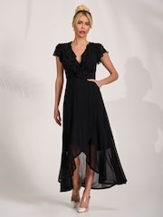 黑色 - Jolie Moi Ruffled Mesh Maxi Dress - 圖片 5/6