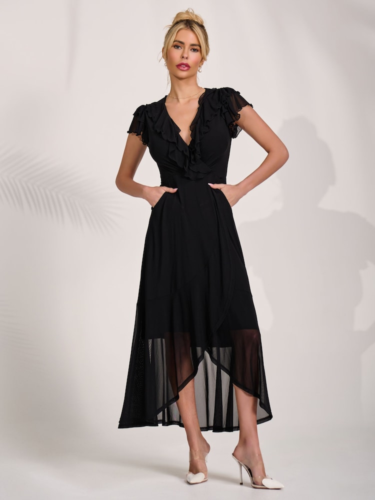 黑色 - Jolie Moi Ruffled Mesh Maxi Dress - 圖片 6/6