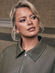 Olive Vihreä - Keinonahkainen korikuvioinen bombertakki - Kuva 5 / 5