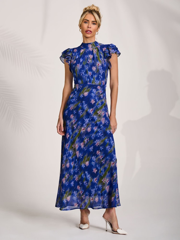 Azul - Jolie Moi Alto Neck Ruffle Sleeve Chiffon Maxi Dress - Imagen 1 de 6