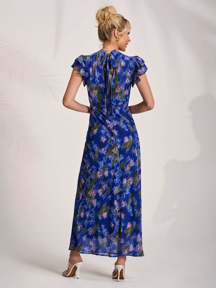 Azul - Jolie Moi Alto Neck Ruffle Sleeve Chiffon Maxi Dress - Imagen 2 de 6