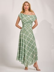 綠色 - Jolie Moi 不對稱垂墜網紗連身長裙 - 圖片 1/6