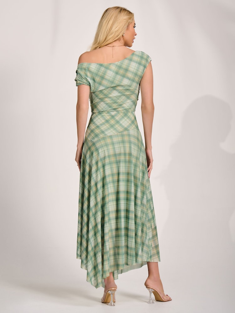 綠色 - Jolie Moi 不對稱垂墜網紗連身長裙 - 圖片 2/6