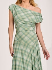 綠色 - Jolie Moi 不對稱垂墜網紗連身長裙 - 圖片 3/6