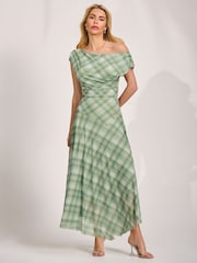 綠色 - Jolie Moi 不對稱垂墜網紗連身長裙 - 圖片 5/6