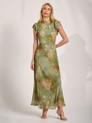 Verde - Jolie Moi Alto Neck Ruffle Sleeve Chiffon Maxi Dress - Imagen 1 de 6