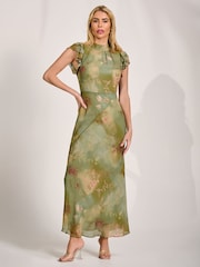 Verde - Jolie Moi Alto Neck Ruffle Sleeve Chiffon Maxi Dress - Imagen 5 de 6