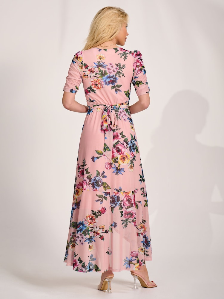 Jolie Moi Ruched Sleeve Mesh Maxi Dress - 圖片 2/6