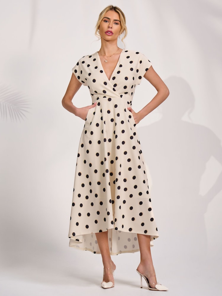 Jolie Moi Cream Printed Scuba Dipped Hem Maxi Dress - Image 1 of 6 Jolie Moi Cream Printed Scuba Dipped Hem Maxi Dress - Image 1 of 6