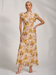 Amarillo - Jolie Moi Alto Neck Ruffle Sleeve Chiffon Maxi Dress - Imagen 1 de 6