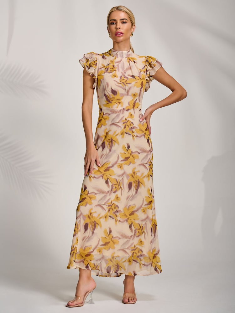 Amarillo - Jolie Moi Alto Neck Ruffle Sleeve Chiffon Maxi Dress - Imagen 1 de 6