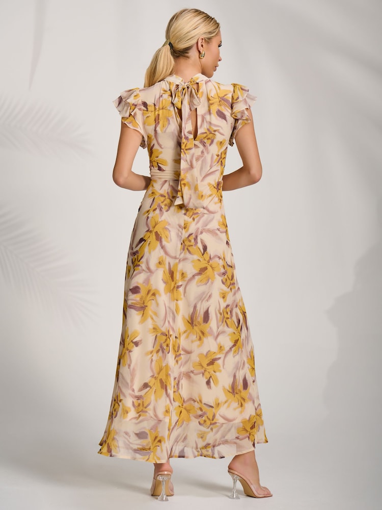 Amarillo - Jolie Moi Alto Neck Ruffle Sleeve Chiffon Maxi Dress - Imagen 2 de 6