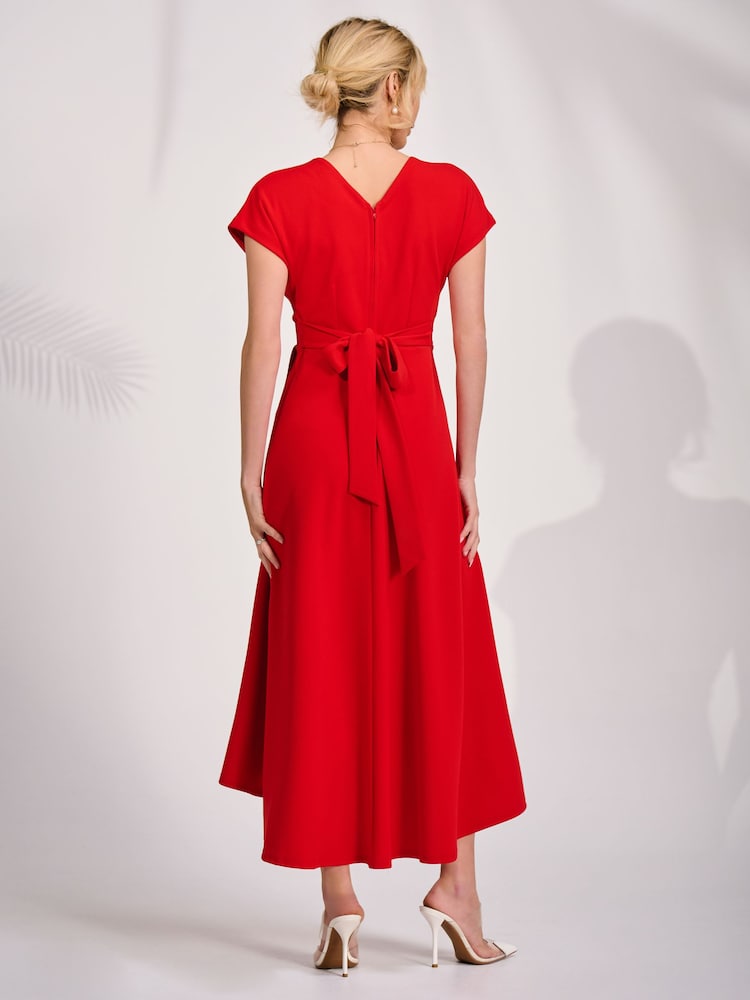 Jolie Moi Red Printed Scuba Dipped Hem Maxi Dress - Image 2 of 6 Jolie Moi Red Printed Scuba Dipped Hem Maxi Dress - Image 2 of 6