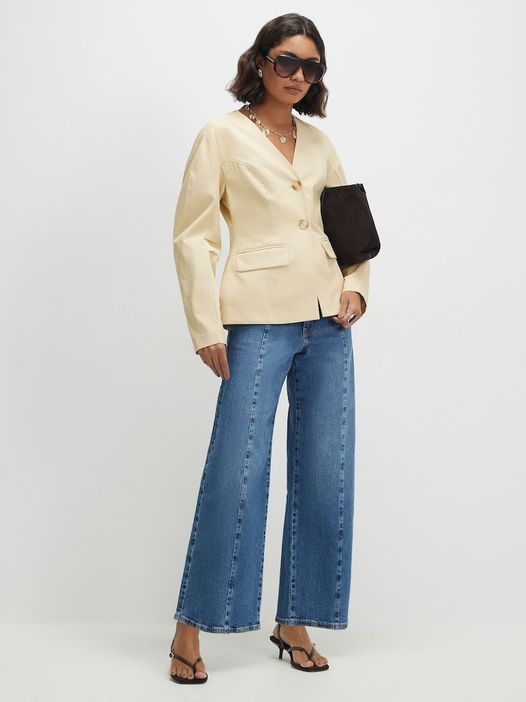 River Island Blue Seamed Cropped Jeans - Image 1 of 5 River Island Blue Seamed Cropped Jeans - Image 1 of 5