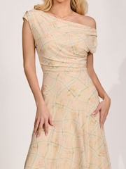 黃色 - Jolie Moi 不對稱垂墜網紗連身長裙 - 圖片 3/6