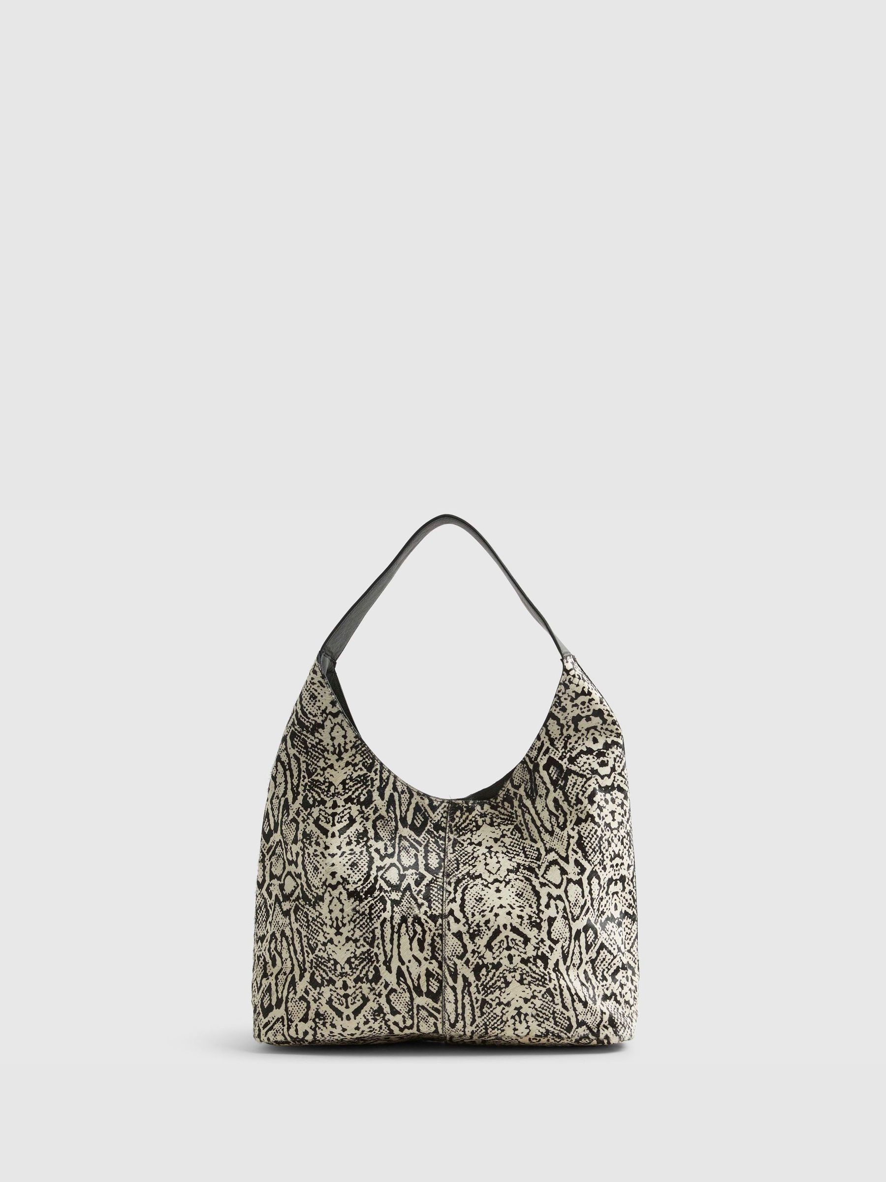 Buy River Island Black/Cream Snake Print Pony Leather Slouch Bag