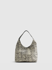 River Island Black/Cream Snake Print Pony Leather Slouch Bag - Image 1 of 6
