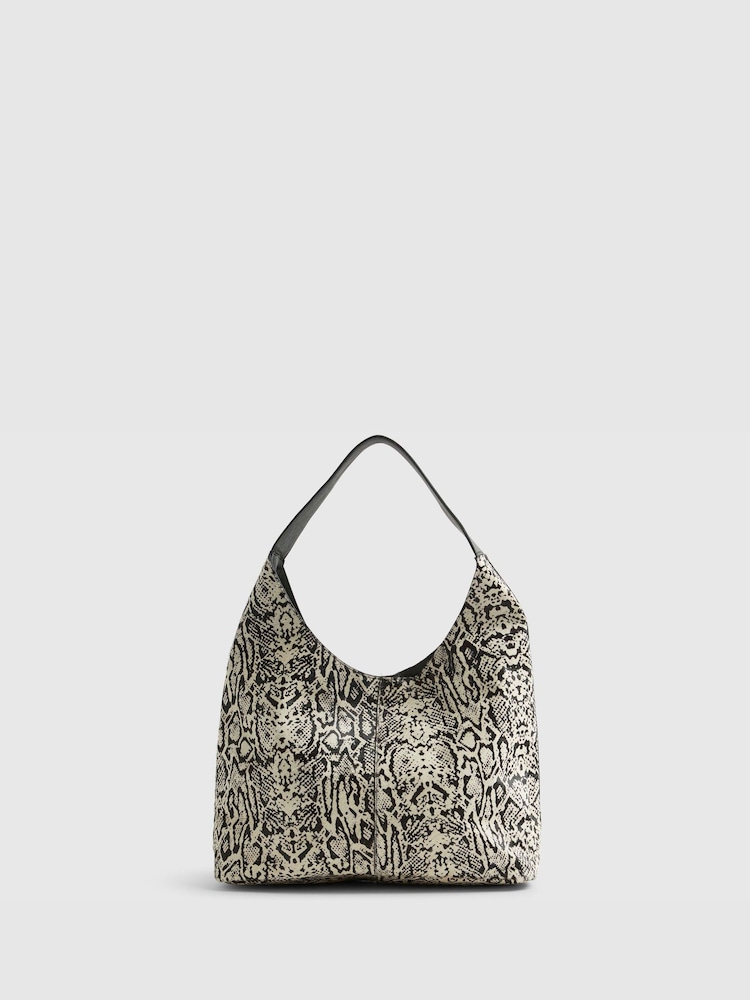 River Island Black/Cream Snake Print Pony Leather Slouch Bag - Image 1 of 6