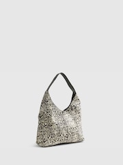 River Island Black/Cream Snake Print Pony Leather Slouch Bag - Image 2 of 6