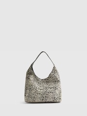 River Island Black/Cream Snake Print Pony Leather Slouch Bag - Image 3 of 6
