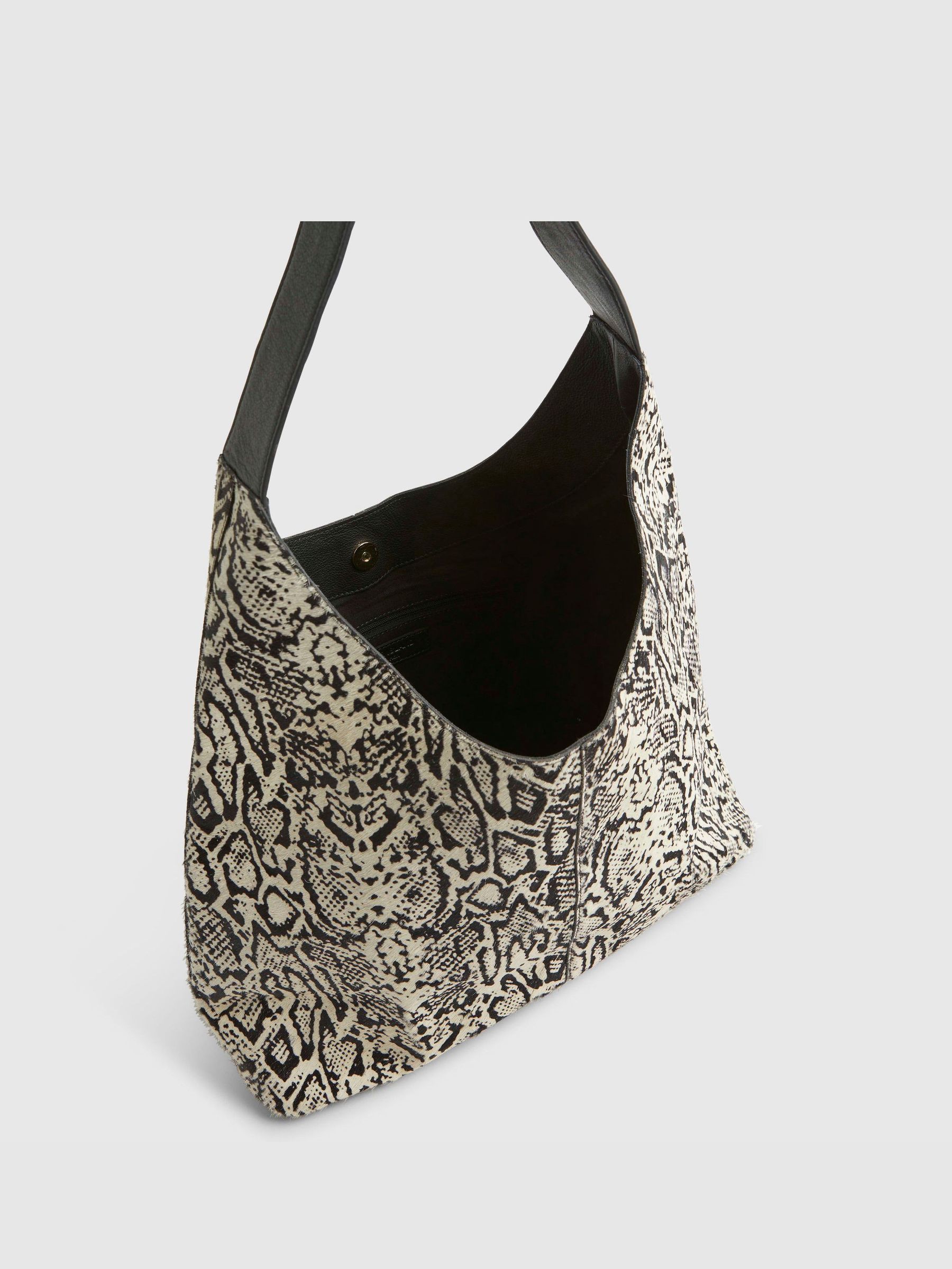 Buy River Island Black/Cream Snake Print Pony Leather Slouch Bag