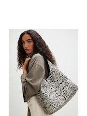 River Island Black/Cream Snake Print Pony Leather Slouch Bag - Image 6 of 6