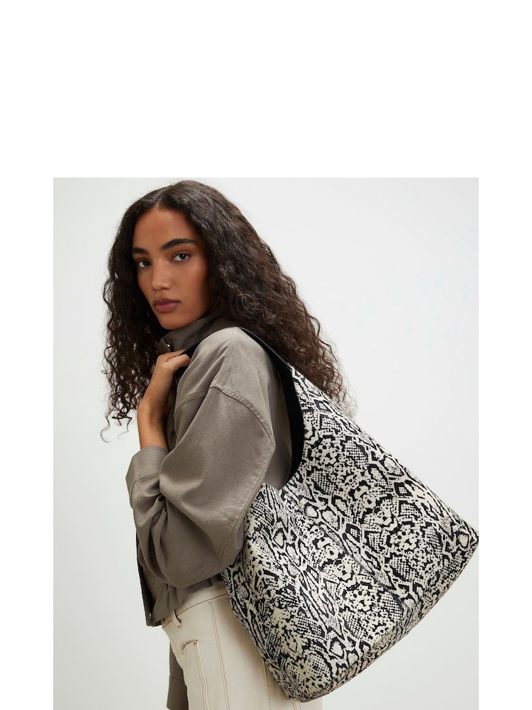 River Island Black/Cream Snake Print Pony Leather Slouch Bag - Image 6 of 6