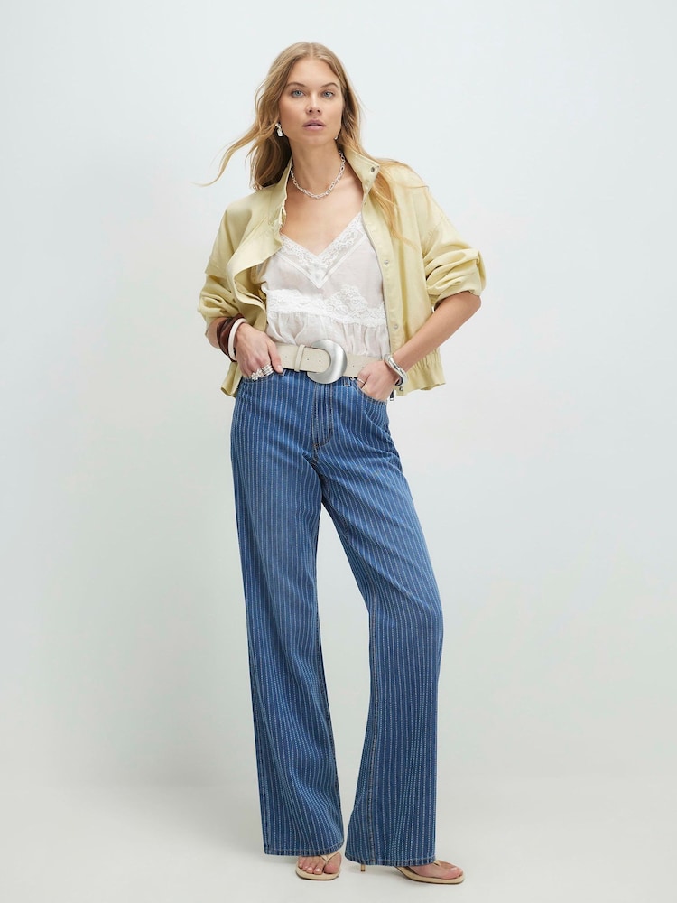 River Island Blue High Rise Relaxed Straight Jeans - Image 1 of 4 River Island Blue High Rise Relaxed Straight Jeans - Image 1 of 4