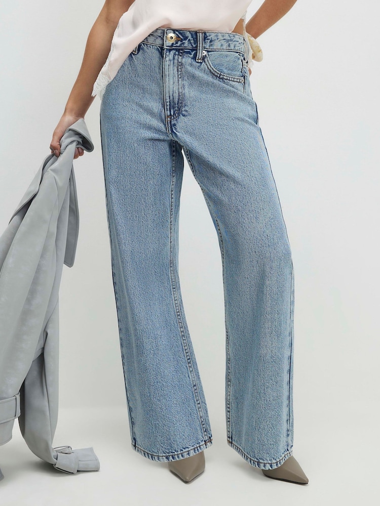 River Island Blue Petite High Rise Relaxed Straight Jeans - Image 1 of 4