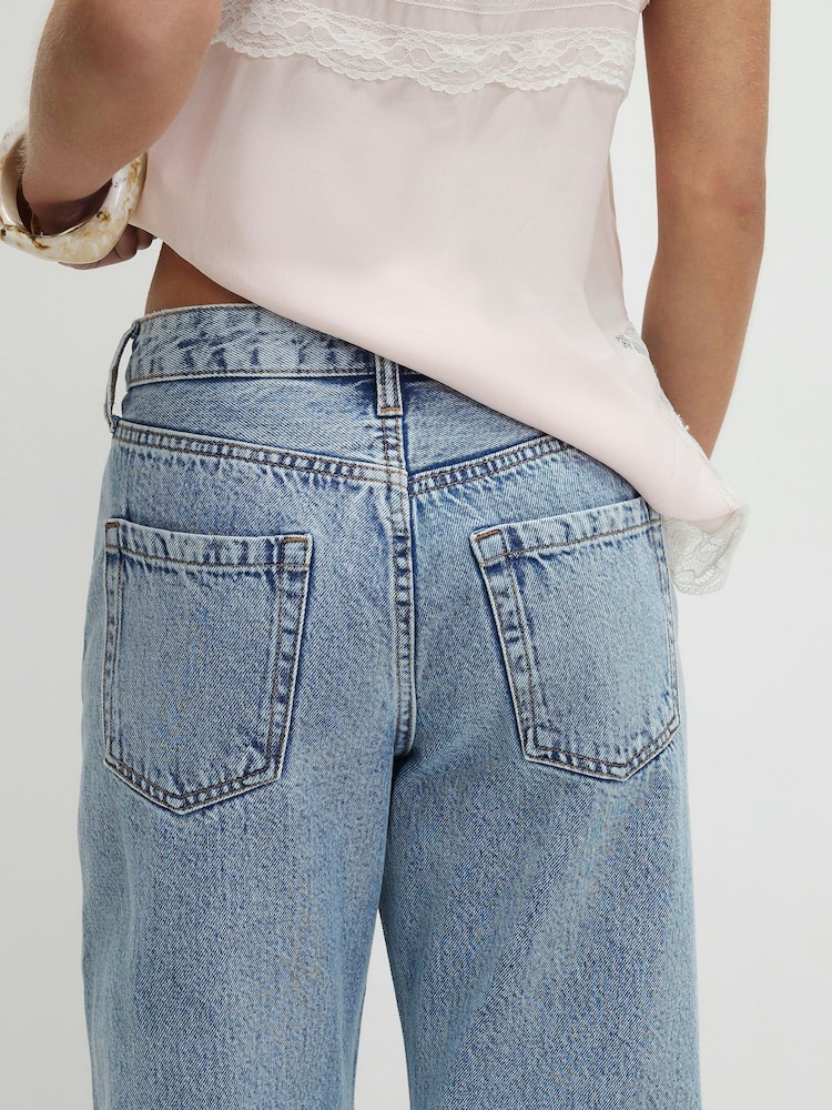 River Island Blue Petite High Rise Relaxed Straight Jeans - Image 2 of 4
