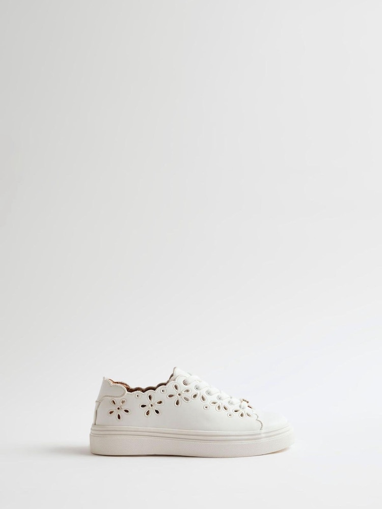 River Island White Scallop Cut Out Lace Up Trainers - Image 2 of 6