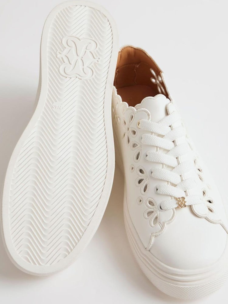River Island White Scallop Cut Out Lace Up Trainers - Image 6 of 6