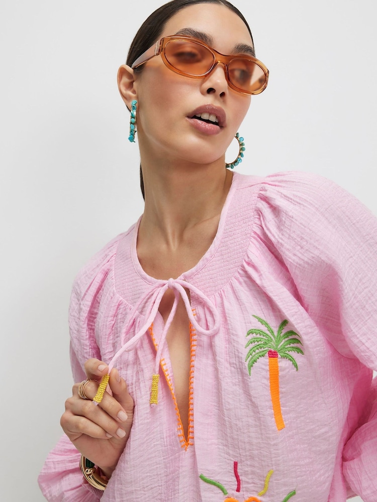 River Island Pink Embriodery Conversational Shirt - Image 2 of 4