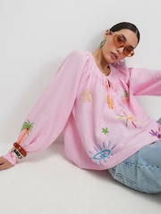 River Island Pink Embriodery Conversational Shirt - Image 3 of 4