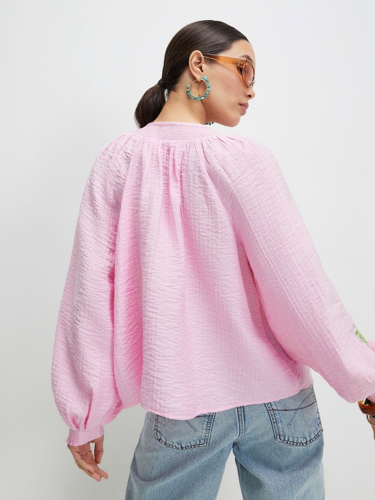 River Island Pink Embriodery Conversational Shirt - Image 4 of 4