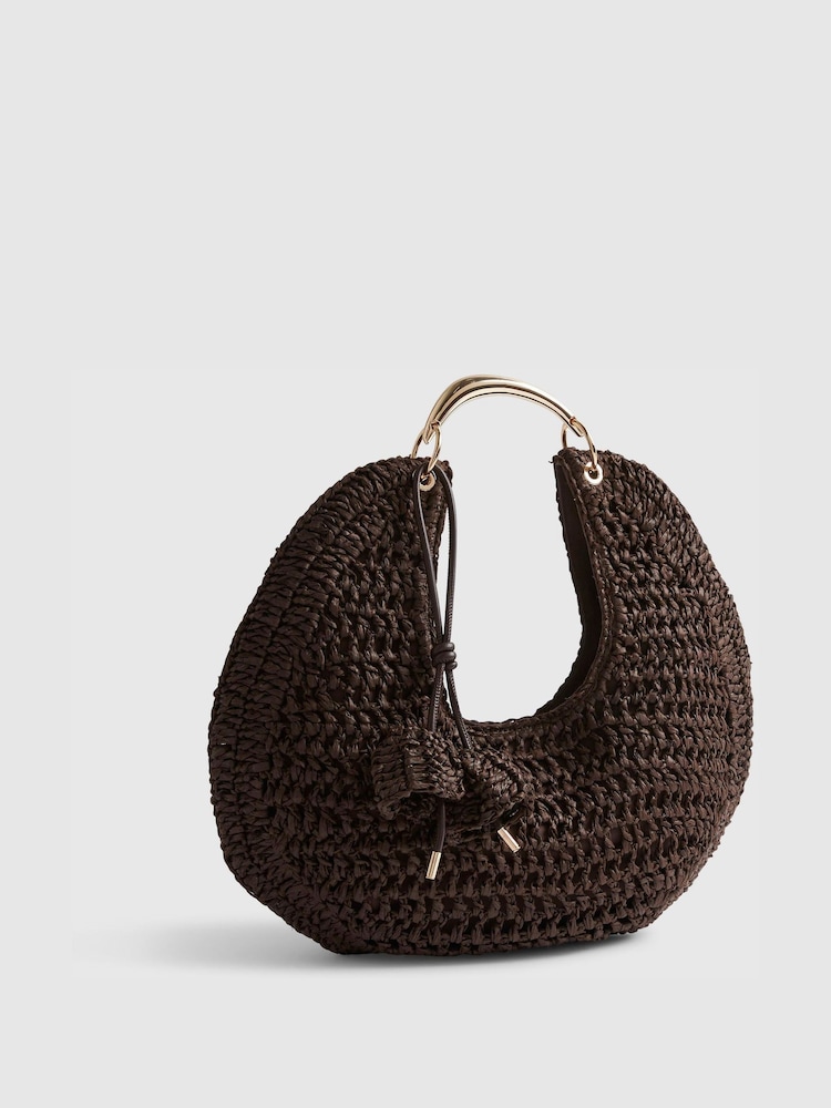 River Island Metal Handle Raffia Scoop Bag - Bild 1 von 6